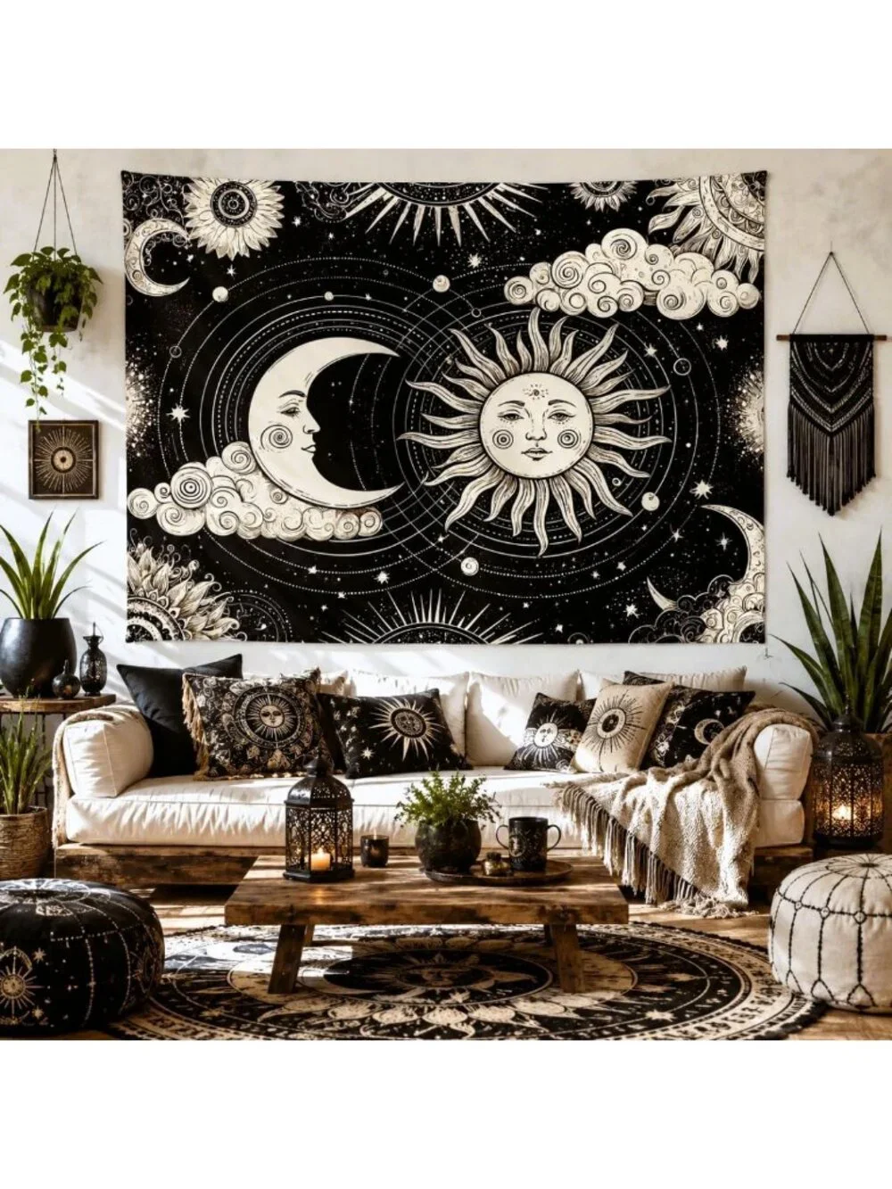 Boho Sun and Moon Tapestry Wall Hanging - Mystic Aesthetic Decor for Bedroom